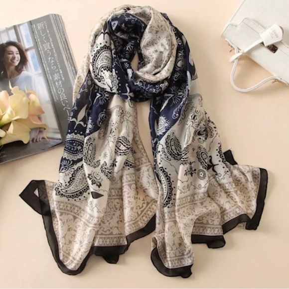 NWT SILK SCARF LUXURY STYLE STOLES WOMEN HEADBAND - Picture 2 of 8